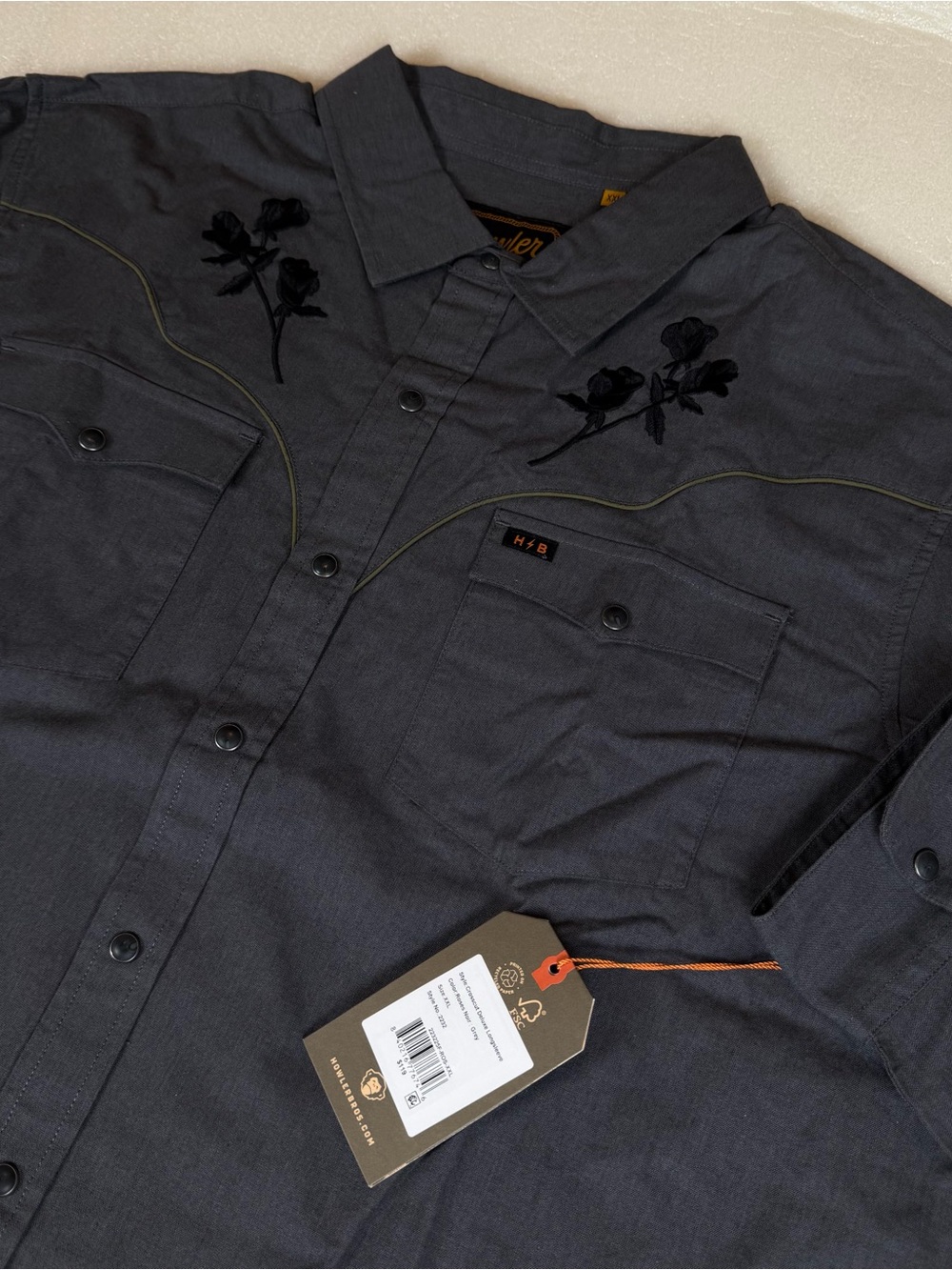Rare NWT Howler Bros Men's 2XL Roses Noir Crosscut Deluxe Pearl Snapshirt